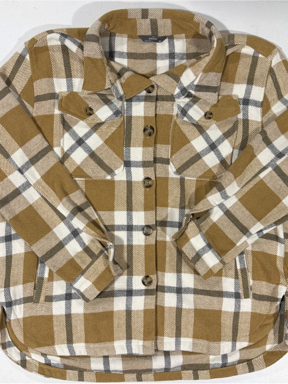 Women’s Plaid Shackett Beige Gray & White Long Sleeve Button Up